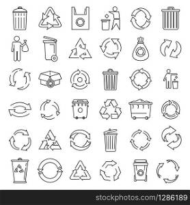 Recycling ecology icons set. Outline set of recycling ecology vector icons for web design isolated on white background. Recycling ecology icons set, outline style