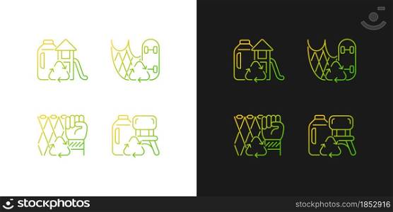 Recycling for sustainability gradient icons set for dark and light mode. Fishing gear reuse. Thin line contour symbols bundle. Isolated vector outline illustrations collection on black and white. Recycling for sustainability gradient icons set for dark and light mode