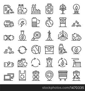 Recycling icons set. Outline set of recycling vector icons for web design isolated on white background. Recycling icons set, outline style