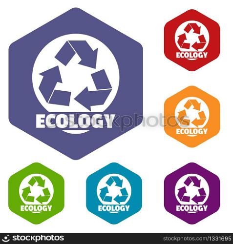 Recycling icons vector colorful hexahedron set collection isolated on white . Recycling icons vector hexahedron