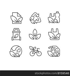 Recycling materials pixel perfect linear icons set. Reuse waste items. Eco friendly industry. Customizable thin line symbols. Isolated vector outline illustrations. Editable stroke. Recycling materials pixel perfect linear icons set