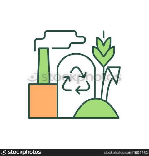 Recycling plant RGB color icon. Waste processing factory. Garbage management and treatment. Sustainable reprocess and removal. Zero waste. Isolated vector illustration. Simple filled line drawing. Recycling plant RGB color icon