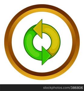 Recycling sign vector icon in golden circle, cartoon style isolated on white background. Recycling sign vector icon