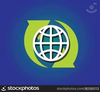 recycling symbol with earth globe eco world concept vector illustration