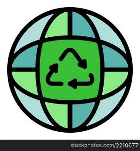 Recycling triangle globe icon. Outline recycling triangle globe vector icon color flat isolated. Recycling triangle globe icon color outline vector