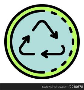 Recycling triangle in a circle icon. Outline recycling triangle in a circle vector icon color flat isolated. Recycling triangle in a circle icon color outline vector