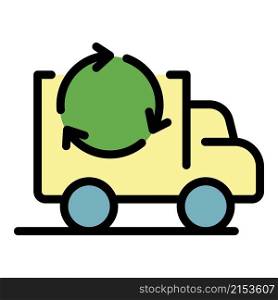Recycling truck icon. Outline recycling truck vector icon color flat isolated. Recycling truck icon color outline vector