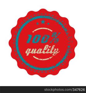 Red 100 percent quality label in vintage style on a white background. Red 100 percent quality label, vintage style