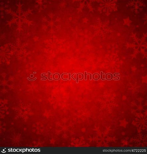 Red abstract decorative Christmas background with snowflakes. Vector illustration.