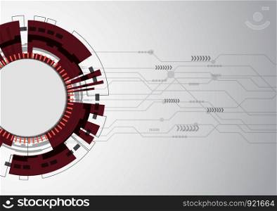 Red abstract technology background with various elements, stock vector