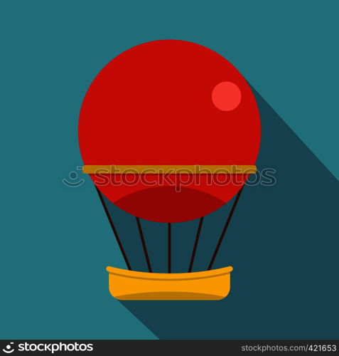 Red aerostat balloon icon. Flat illustration of red aerostat balloon vector icon for web isolated on baby blue background. Red aerostat balloon icon, flat style