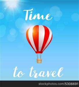 Red air balloon flying in the blue sky. Travel concept. Vector illustration.