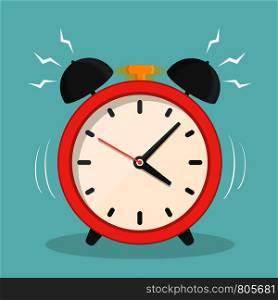 Red alarm clock, flat design, vector eps10 illustration. Alarm Clock
