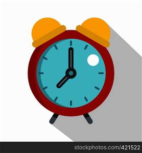 Red alarm clock icon. Flat illustration of red alarm clock vector icon for web isolated on white background. Red alarm clock icon, flat style