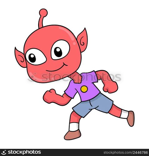 red alien is running after