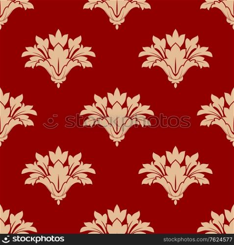 Red and beige floral seamless patern with retro flowers for textile, fabric or wallpaper design