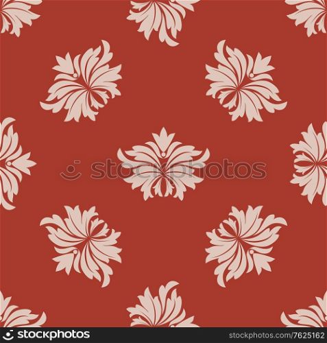 Red and beige seamless floral pattern in damask style