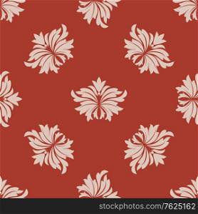 Red and beige seamless floral pattern in damask style