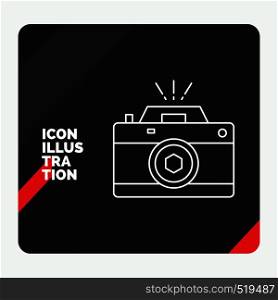 Red and Black Creative presentation Background for Camera, photography, capture, photo, aperture Line Icon. Vector EPS10 Abstract Template background
