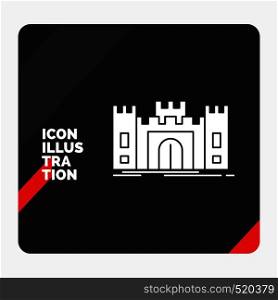 Red and Black Creative presentation Background for Castle, defense, fort, fortress, landmark Glyph Icon. Vector EPS10 Abstract Template background