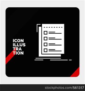 Red and Black Creative presentation Background for Check, checklist, list, task, to do Glyph Icon. Vector EPS10 Abstract Template background