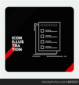 Red and Black Creative presentation Background for Check, checklist, list, task, to do Line Icon. Vector EPS10 Abstract Template background