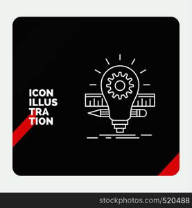 Red and Black Creative presentation Background for Development, idea, bulb, pencil, scale Line Icon. Vector EPS10 Abstract Template background