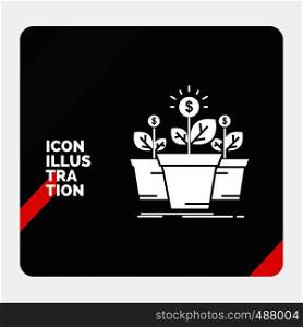 Red and Black Creative presentation Background for growth, money, plant, pot, tree Glyph Icon. Vector EPS10 Abstract Template background