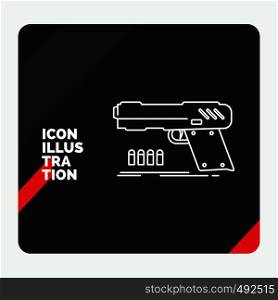 Red and Black Creative presentation Background for gun, handgun, pistol, shooter, weapon Line Icon. Vector EPS10 Abstract Template background