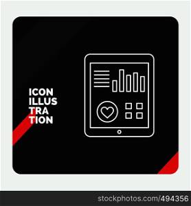 Red and Black Creative presentation Background for monitoring, health, heart, pulse, Patient Report Line Icon. Vector EPS10 Abstract Template background
