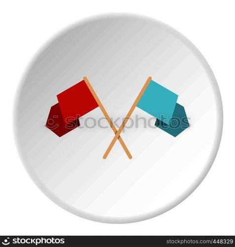 Red and blue crossed flags icon in flat circle isolated vector illustration for web. Red and blue crossed flags icon circle