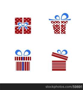 Red and blue gifts icon set on white background