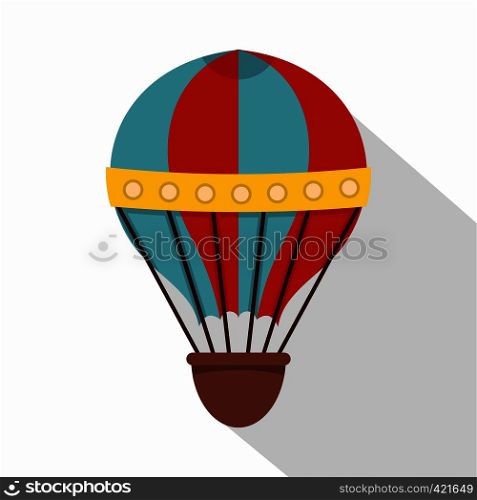 Red and blue hot air striped balloon icon. Flat illustration of red and blue hot air striped balloon vector icon for web isolated on white background. Red and blue hot air striped balloon icon