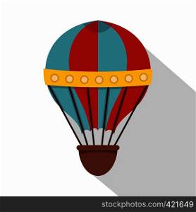 Red and blue hot air striped balloon icon. Flat illustration of red and blue hot air striped balloon vector icon for web isolated on white background. Red and blue hot air striped balloon icon