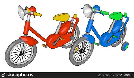 Red and blue small bike, illustration, vector on white background.