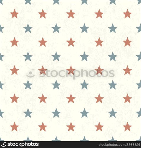 Red and Blue Stars on Textured Background. Seamless Pattern.