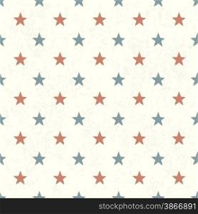 Red and Blue Stars on Textured Background. Seamless Pattern.