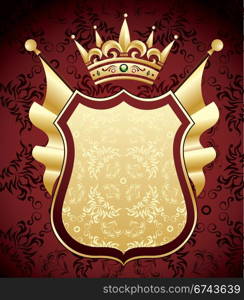 Red and gold coat of arms design. Red and golden coat of arms with flags