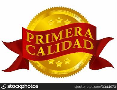 Red and Golden Premium Quality Seal Isolated on White - Spanish Version