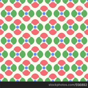 Red and green Abstract blossom and small circle seamless pattern on pastel background. Vintage and sweet flower pattern for modern or graphic design.