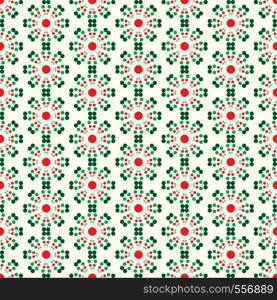 Red and green abstract circle flower pattern on sweet background. Modern flower style for graphic or vintage design