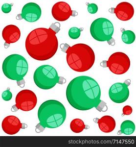 red and green christmas decorative balls seamless pattern on white, stock vector illustration