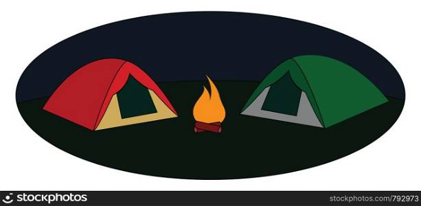 Red and green tent, illustration, vector on white background.