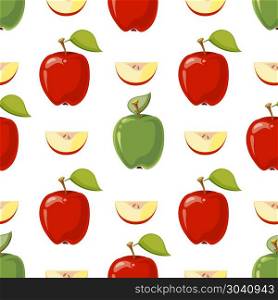 Red and green vector apples seamless pattern. Red and green vector apples isolated in white background. Seamless pattern with fruits illustration