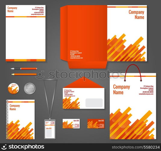 Red and orange geometric technology business stationery template for corporate identity and branding set vector illustration