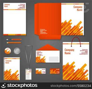 Red and orange geometric technology business stationery template for corporate identity and branding set vector illustration