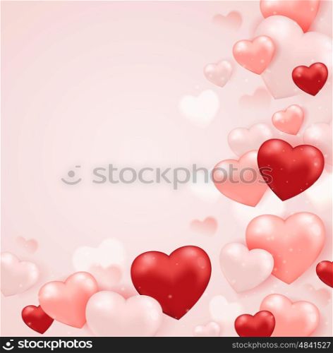 Red and pink heart balloons on a pink background for Valentine's day