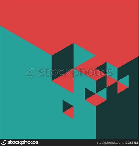 Red and teal vector abstract isometry background made from cubes. Abstract isometry background
