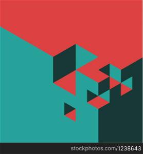 Red and teal vector abstract isometry background made from cubes. Abstract isometry background