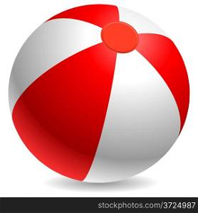 Red and white beach ball isolated on white background.